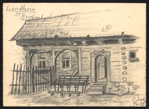Handzeichnung F. Suhr, Reichenbach i. V., das Landheim, 1915