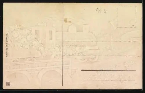 AK Eisenbahn mit Rosen und Vergissmeinnicht