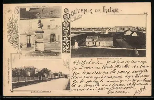 AK Lure, Souvenir de Lure avec vue de la place et des casernes