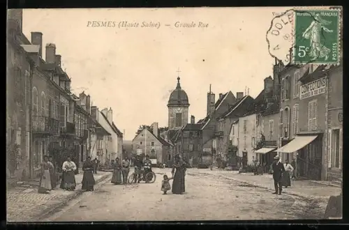 AK Pesmes /Haute Saône, Grande Rue avec habitants et commerces