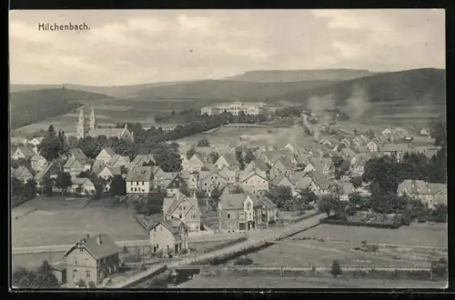 AK Hilchenbach, Teilansicht mit Kirche und Strassenpartie