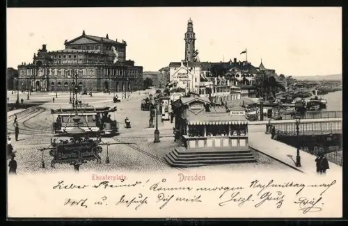 AK Dresden, Theaterplatz mit Strassenbahn