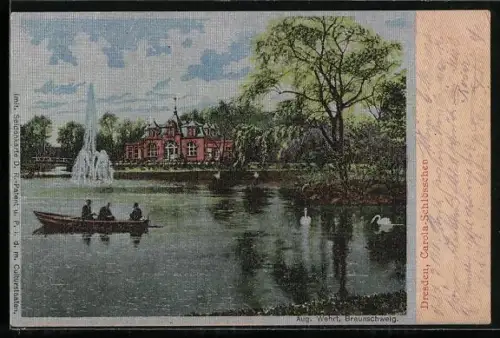 Seiden-Imitations-AK Dresden, Carola-Schlösschen