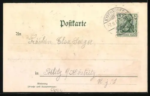 Lithographie Kyffhäuser, Kaiser-Wilhelm-Denkmal, Reiterstandbild, Barbarossa