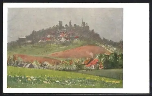 Künstler-AK Stolpen i. Sa., Blick aus der Ferne