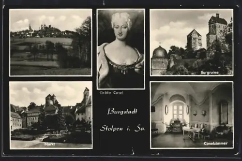 AK Stolpen i. Sa., Gräfin Cosel, Coselzimmer, Markt