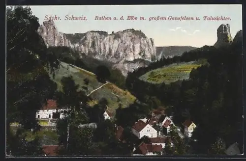 AK Rathen a. d. Elbe, Grosser Gansfelsen u. Talwächter