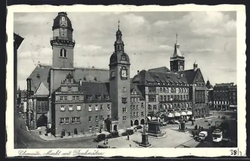 AK Chemnitz, Markt mit Strassenbahn