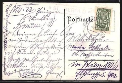 AK Thüringen /Vorarlberg, Totalansicht des Ortes und Gebirgspanorama