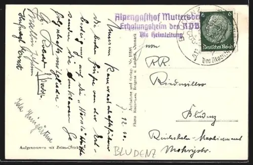 AK Bludenz, Alpengasthof Muttersberg mit Rhätikon