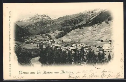 AK St. Anton am Arlberg, Totalansicht des Ortes mit Umgebung