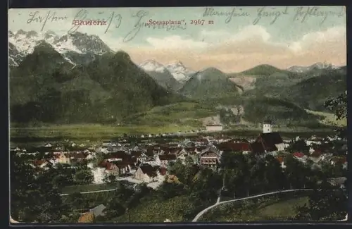 AK Bludenz, Totalansicht des Ortes mit Scesaplana