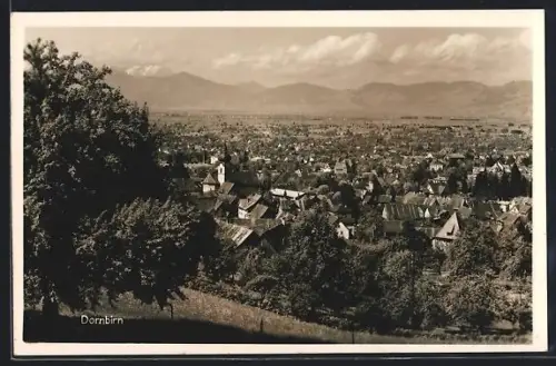 AK Dornbirn, Gesamtansicht des Ortes mit Gebirgspanorama