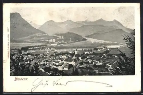 AK Bludenz, Totalansicht des Ortes mit Gebirgspanorama
