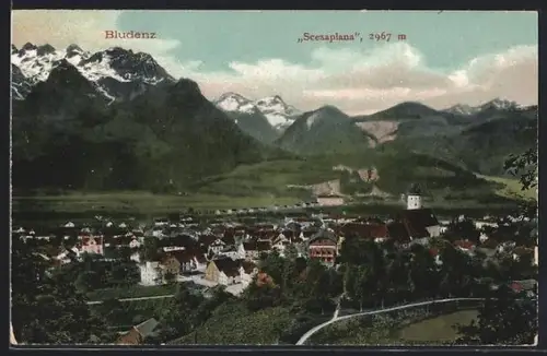 AK Bludenz, Teilansicht des Ortes mit Scesaplana