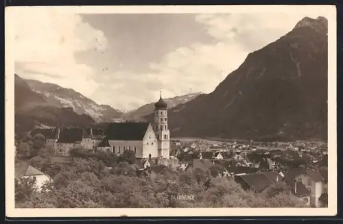 AK Bludenz, Teilansicht des Ortes mit Kirche