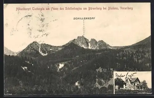 AK Tschengla bei Bludenz, Waldpanorama mit Schillerkopf