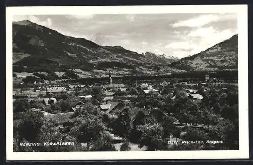AK Nenzing /Vorarlberg, Teilansicht des Ortes mit Gebirgspanorama