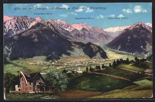 AK Bludenz, Panorama vom Tschengla mit Klostertal & Roppelskopf