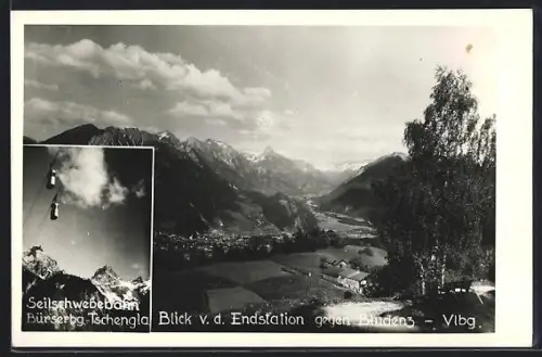 AK Bludenz /Vlbg., Seilschwebebahn Büserbg.-Tschengla, Blick v. d. Endstation
