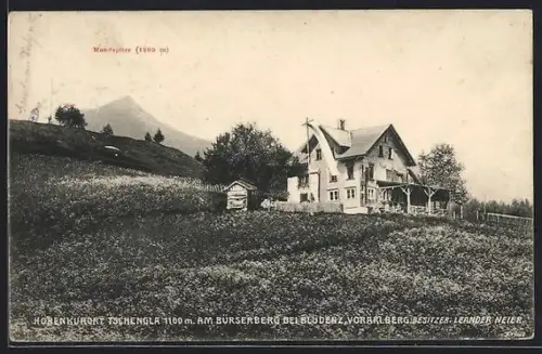 AK Tschengla /Vorarlberg, Gasthof von Leander Neier mit Mondspitze im Hintergrund