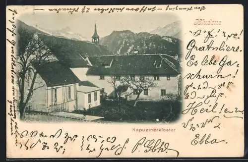 AK Bludenz, Kapuzinerkloster mit Gebirgspanorama