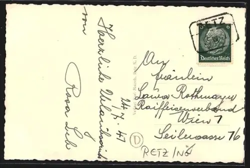 AK Retz /N. Ö., Totalansicht des Ortes mit Umgebung