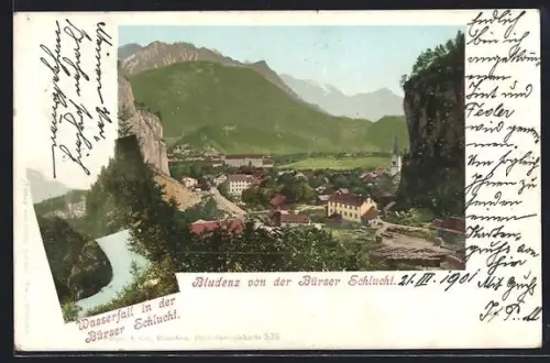 AK Bludenz, Teilansicht von der Bürser Schlucht, Wasserfall in der Bürser Schlucht