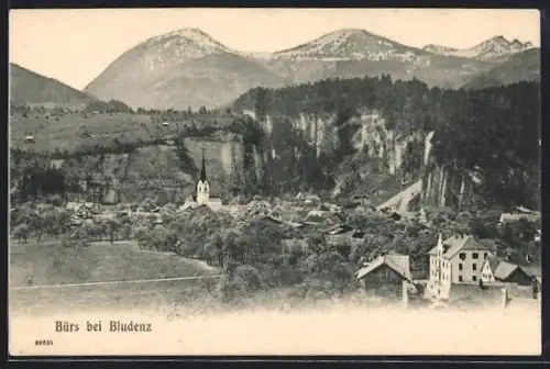 AK Bürs bei Bludenz, Gesamtansicht mit Kirche