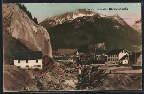 AK Bludenz, Ortsansicht von der Bürserschlucht