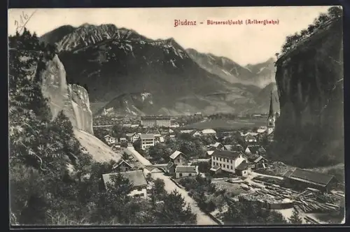 AK Bludenz, Bürserschlucht mit Gesamtansicht des Ortes