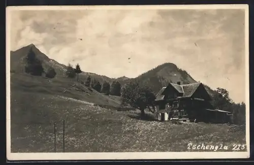 AK Tschengla, Berghütte im Sonnenschein