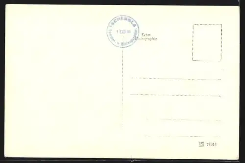 AK Tschengla, Berghaus mit Gebirge in der Distanz