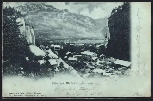 AK Bürs mit Bludenz, Ortspartie im Schnee