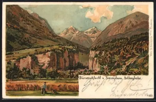 AK Bürserschlucht, Scesaplana und Arlbergbahn