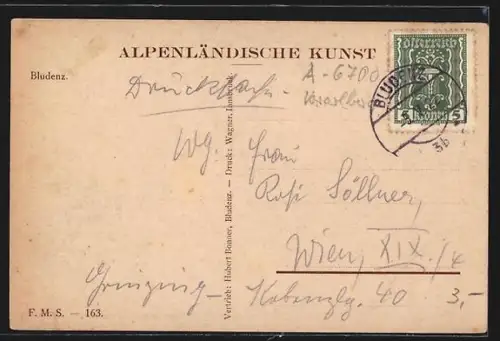 Künstler-AK Bludenz, Teilansicht