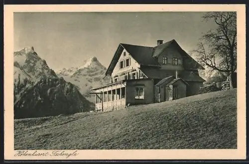 AK Bürserberg, Gasthaus Tschengla mit Bergpanorama