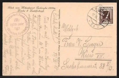 AK Bürserberg, Gasthaus Tschengla mit Bergpanorama