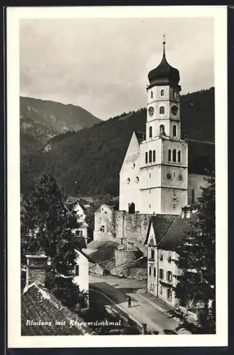 AK Bludenz, Strassenpartie mit Kirche