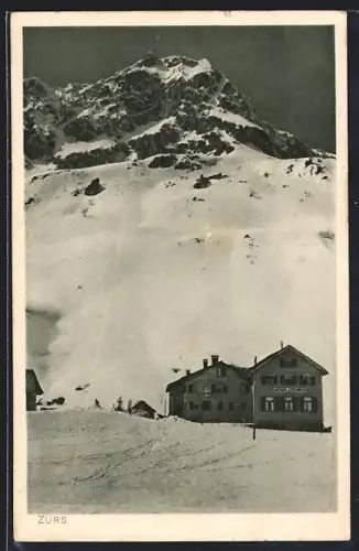 AK Zürs am Flexenpass, Gasthof Edelweiss mit Gebirgspanorama