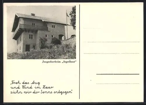 AK Attersee, Jungscharheim Segelboot, Gebäudeansicht