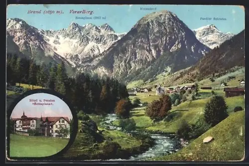 AK Brand, Hotel & Pension Scesaplana, Ortschaft mit Gebirgspanorama