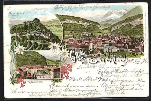 Lithographie Feldkirch, Stella matutina, Margarethenkopf, Gesamtansicht