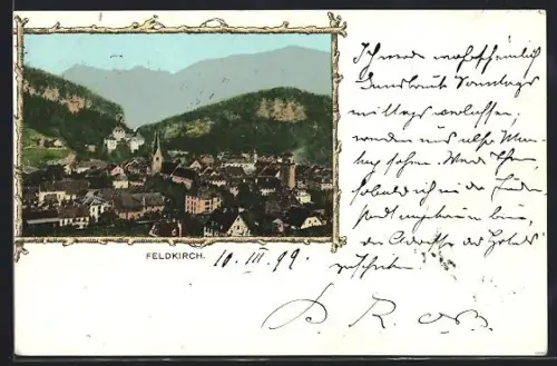 AK Feldkirch, Ortspanorama im Passepartout