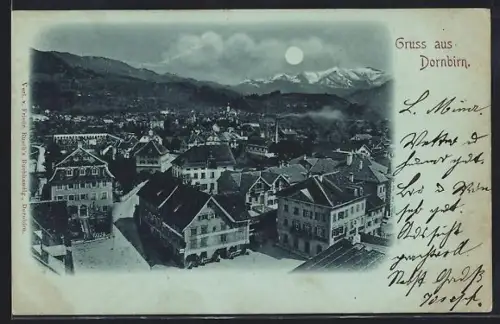 Mondschein-AK Dornbirn, Ortspanorama