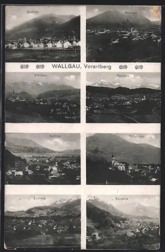 AK Bludenz /Vorarlberg, Wallgau: Ortsansichten Bludenz, Ludesch, Nüziders, Satteins, Schlins, Frastanz, Thüringen