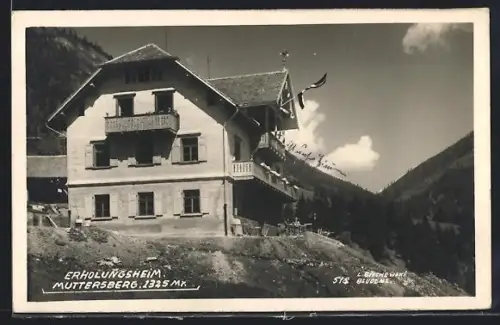AK Bludenz, Erholungsheim Muttersberg mit Fahne, Panorama