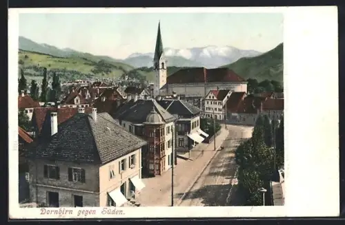 AK Dornbirn, Strassenpartie mit Kirche und Ort gegen Süden aus der Vogelschau