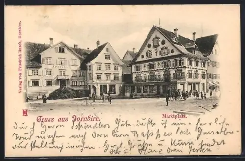 AK Dornbirn, Marktplatz mit Haus Scharleck und Haus Raimund Feurstein, Panorama
