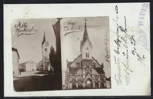 Foto-AK Aigen /Mühlkreis, Alte und Neue Pfarrkirche